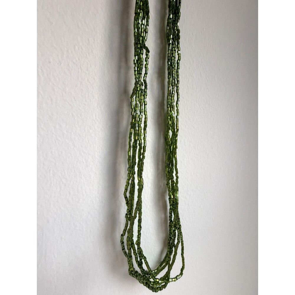 NWT Green Multi Strand Seed Bead Necklace Long Layered Necklace Made in Nepal